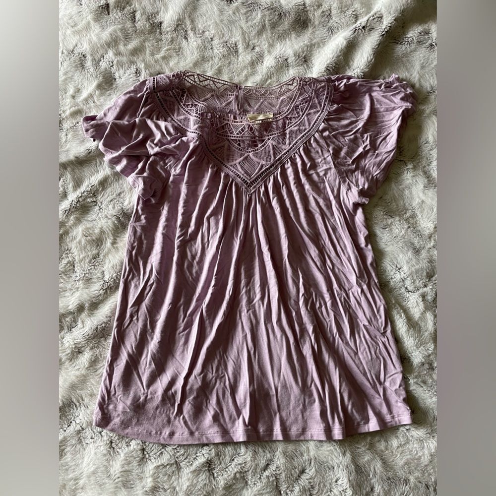 Women’s Shirt Top Lace Lavender light Purple lace flowy casual modern Y2K